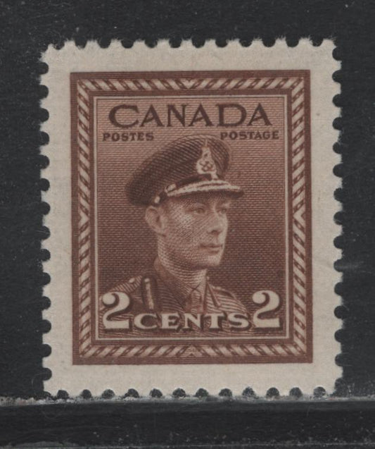 Lot 362 Canada #250 2c Brown , 1942-1943 KGVI War Issue, An XFNH Single, CBN-ZZZZZZ Paper, Perf 11.9x11.85, Perfectly Centered Amid Balanced & Jumbo-Sized Opposing Margins.