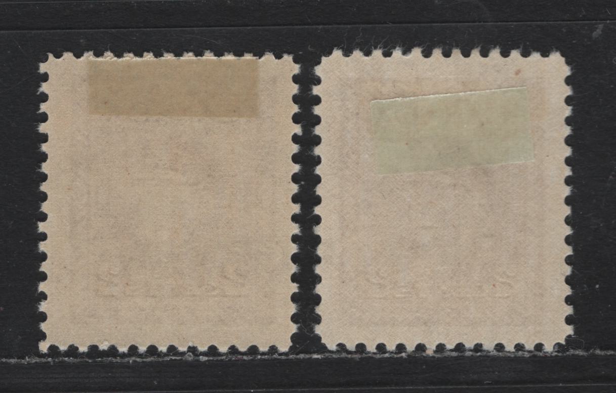 Lot 366 Canada #250var 2c Pale Yellow Brown , 1942-1943 KGVI War Issue, 2 VFOG Singles, CBN-NNNN Papers, With A Standard Brown Shade For Basic Comparison (Unclassified As To Paper)