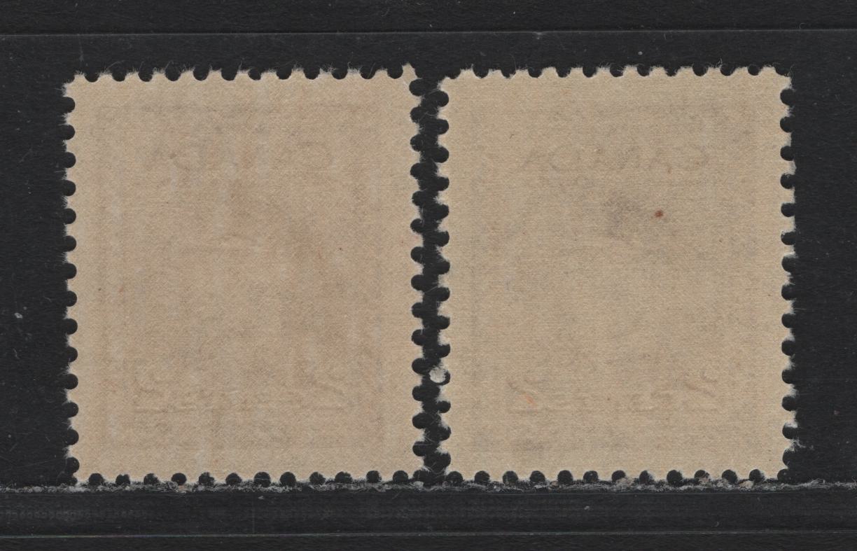 Lot 367 Canada #250, 250var 2c Light Brown , 1942-1943 KGVI War Issue, 2 VFNH Singles, CBN-XXXXXX & CBN-TTTTTT Papers, Perf 12x11.9 & 11.9