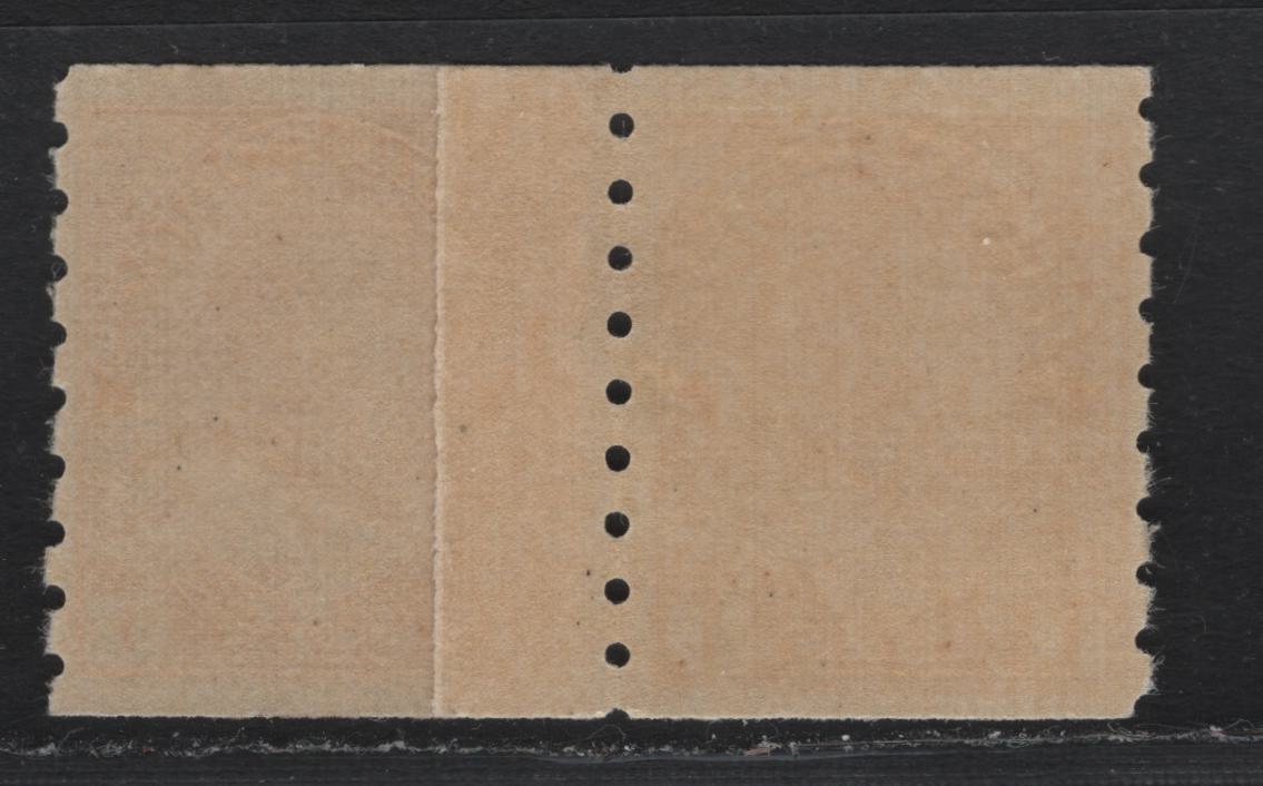 Lot 37 Canada (C) #126, 126iii 1c Deep Yellow Orange - Orange Yellow , 1912-1924 KGV Admiral Coil Issue, A VFNH Coil Paste-Up Pair, Perf 8 Vertical, ABN-E & ABN-B Papers, Wet Printing, 4mm Space Between Samps, Two Different Shade/Paper Types Joined.