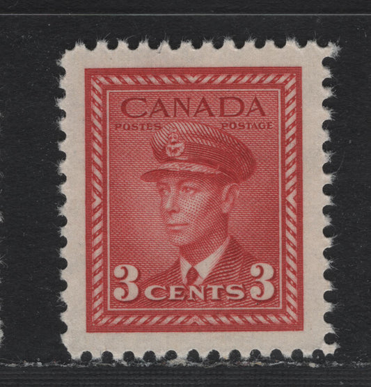 Lot 372 Canada #251 3c Deep Carmine Red , 1942-1943 KGVI War Issue, A GEMNH Single, CBN-NNNN Paper, Perf 11.9x12, Perfectly Centered.