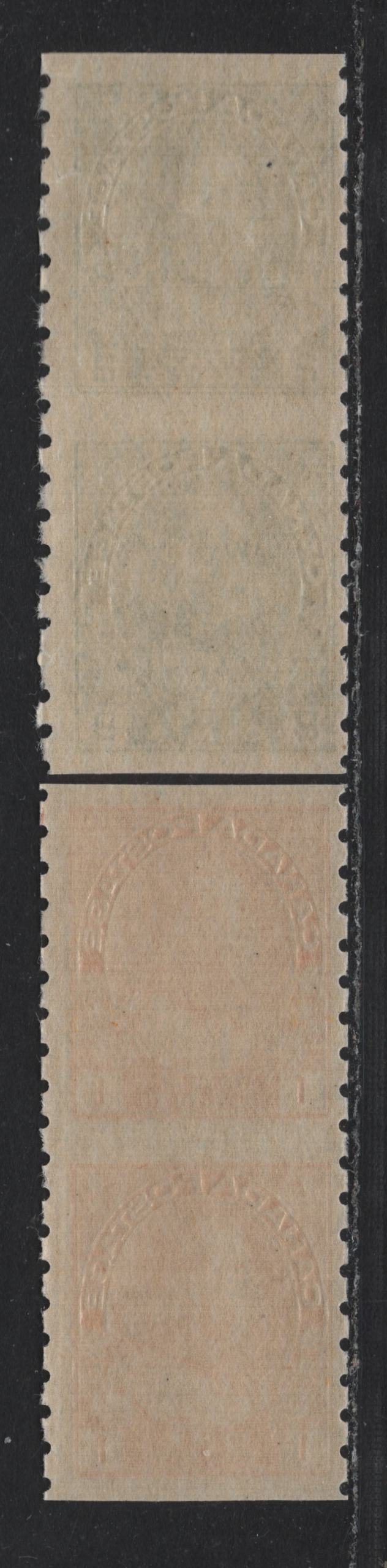 Lot 42 Canada (C) #126a, 128a 1c - 2c Bright Orange Yellow - Green , 1912-1924 KGV Admiral Coil Issue, 2 FNH Part Perforate Coil Pairs, ABN-I Paper, Both With Redrawn Framelines