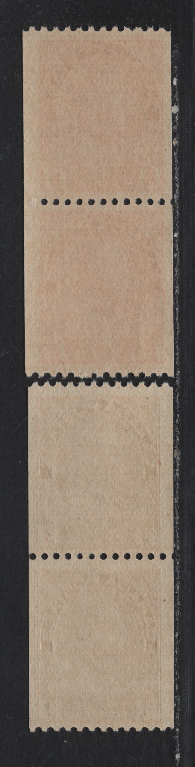 Lot 44 Canada (C) #132, 134 2c - 3c Bright Carmine Red - Deep Brown , 1915-1924 KGV Admiral Coil Issue, 2 FNH Coil Pairs, ABN-E & ABN-B Papers, Perf 11.8 Horizontally, 3mm Spacing Between Stamps, Retouched Frameline.