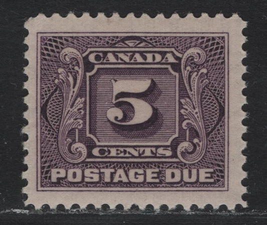 Lot 52 Canada (C) #J4c 5c Deep Rose Lilac , 1906-1928 First Postage Due Issue, A FOG Single, ABN-KKKKK Paper, Perf 12, Dry Printing.