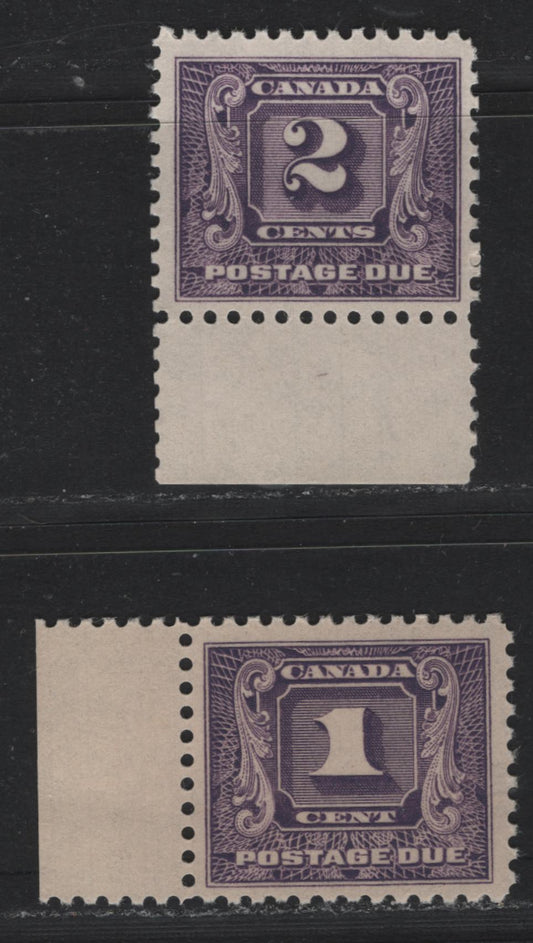 Lot 56 Canada (C) #J6i, J7i 1c Light Bluish Violet , 1930-1932 Second Postage Due Issue, 2 VFNH Singles, BABN-B & BABN-D Papers, Perfs 10.8x10.9 & 10.9x10.8