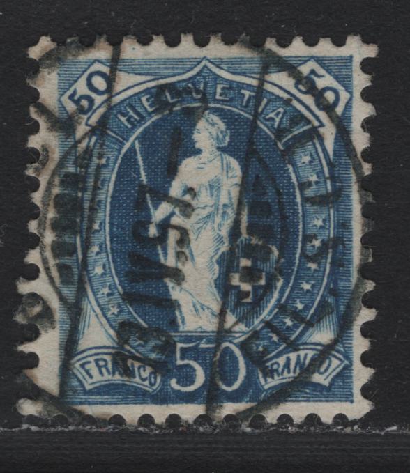 Lot 71 Switzerland Scott#86b 50c Blue , 1891-1903 Standing Helvetia Issue, A Very Fine Used Single, Wmk Type 1, Perf 11.5x11