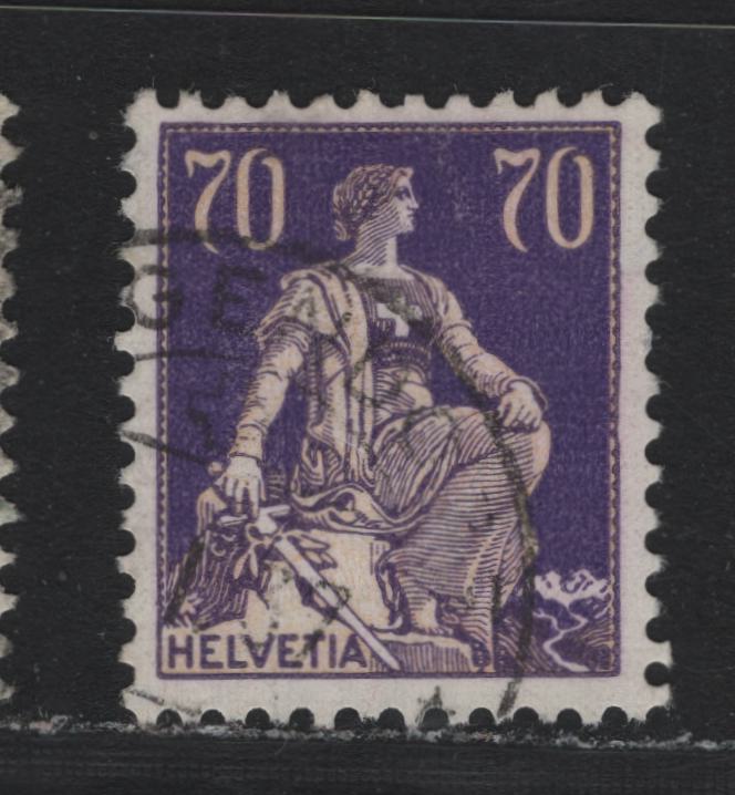 Lot 84 Switzerland Scott#142a 70c Violet & Buff , 1907-1925 William Tell's SON & Helvetia Issue, A Very Fine Used Single, Grilled Gum