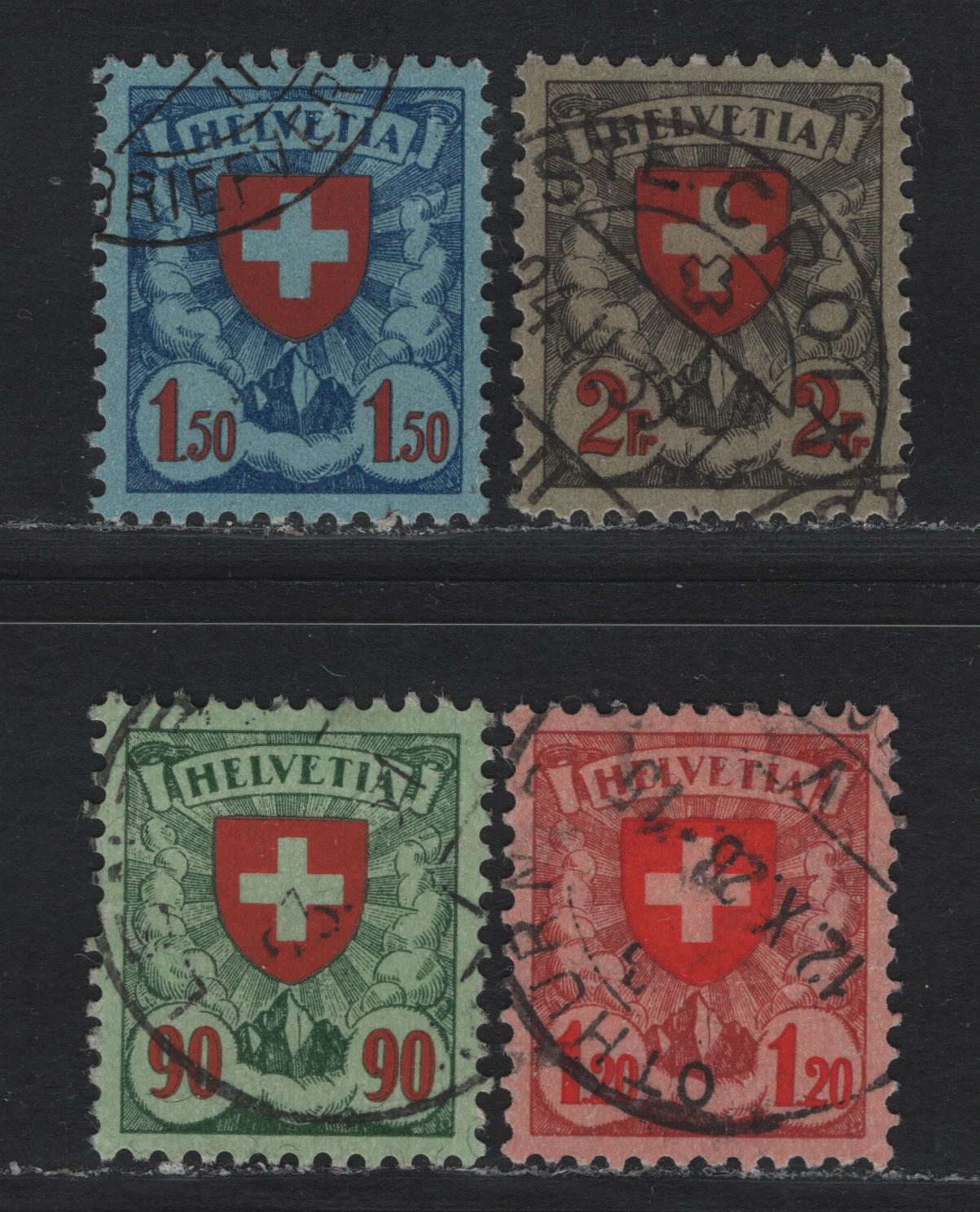 Lot 92 Switzerland Scott#200-203 90c Green & Red , 1924 Arms Issue, 4 Very Fine Used Singles, Granite Paper