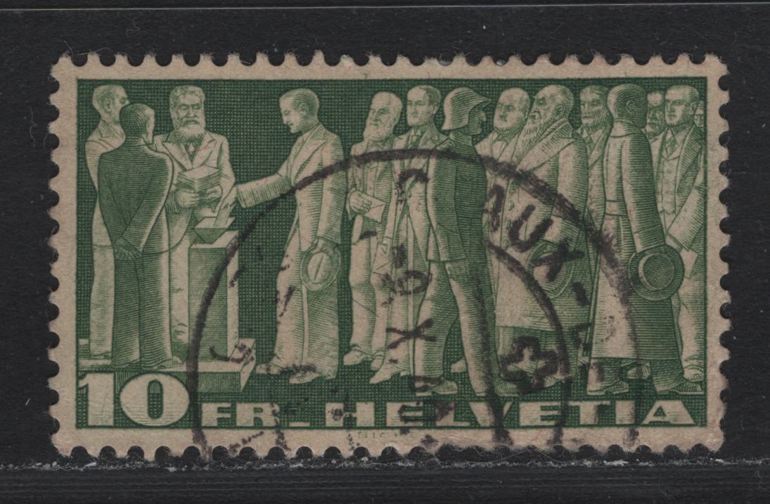Lot 97 Switzerland Scott#246 10fr Green , 1938 Symbolic High Value Definitives, A Very Fine Used Single, On Greenish Paper