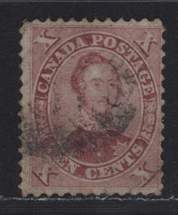 Lot 304 Canada (C) #17 10c Red Lilac , 1859-1864 First Cents Issue, A Very Good Used Single, Perf 12x11.75, Cents-C Paper, Small Marginal Tear At LL 'X'.