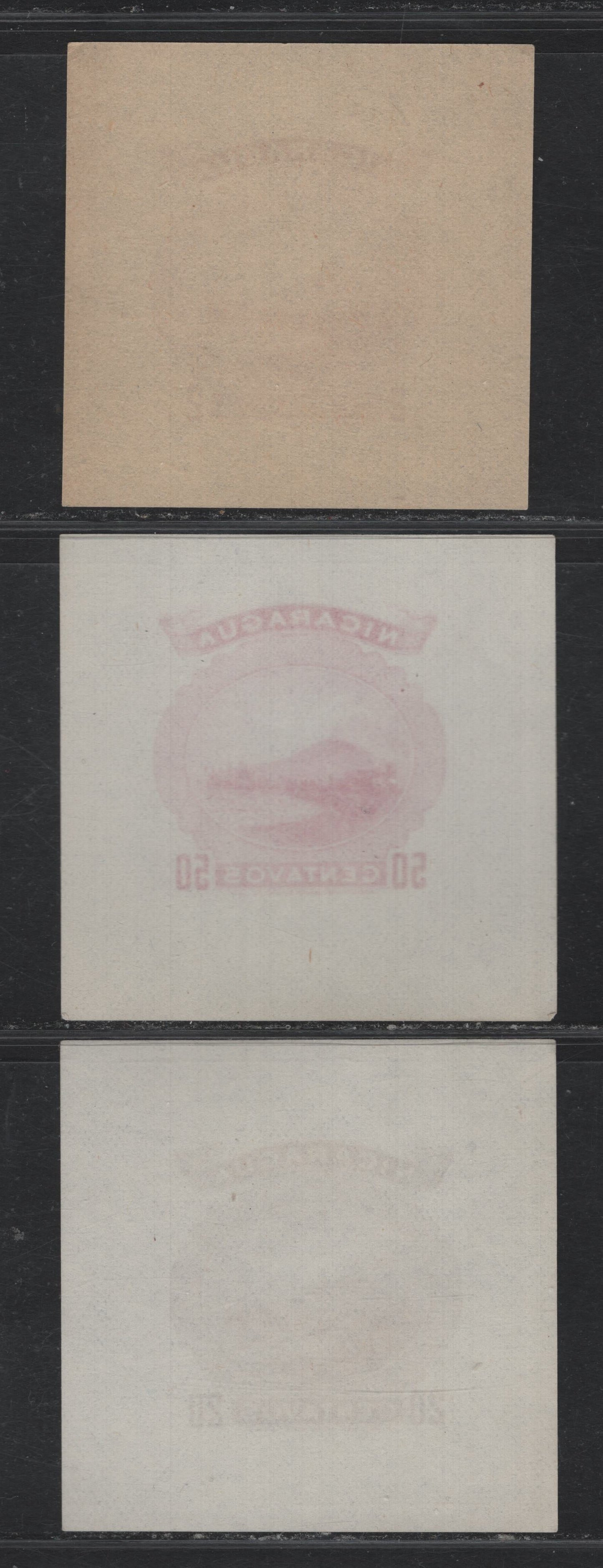 Lot 318 Nicaragua (C) 1890 Postal Stationary, 3 Very Fine Unused Cut Squares, Fresh & Large Margins