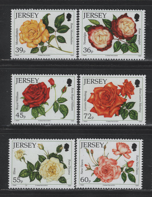 Lot 363 Jersey (C) SC#1449-1454 36p - 72p Multicolored , 2010 Roses Issue, 6 VFNH Singles