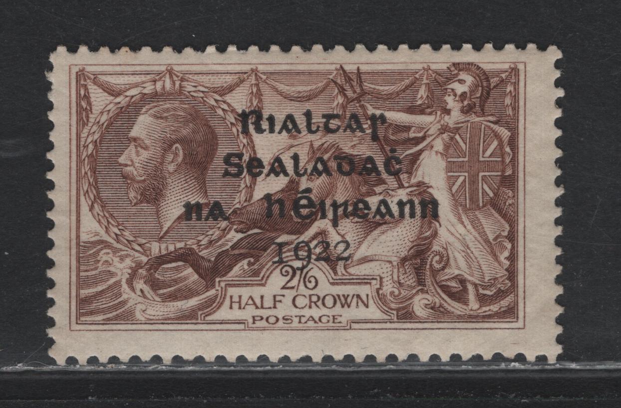 Lot 366 Ireland (C) Gibbons#18 2/6 Reddish Brown , 1922 Dollard Overprinted Issue, A FOG Single, Overprint on Waterlow Seahorses