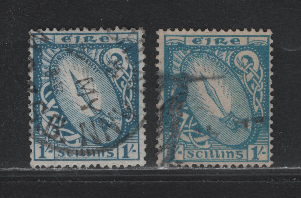 Lot 367 Ireland (C) Gibbons#82, 122 1/- Blue - Light Blue , 1922-1968 Sword of Light, Map, Arms & Celtiec Cross Issues, 2 Fine Used Singles, Multiple E Wmk