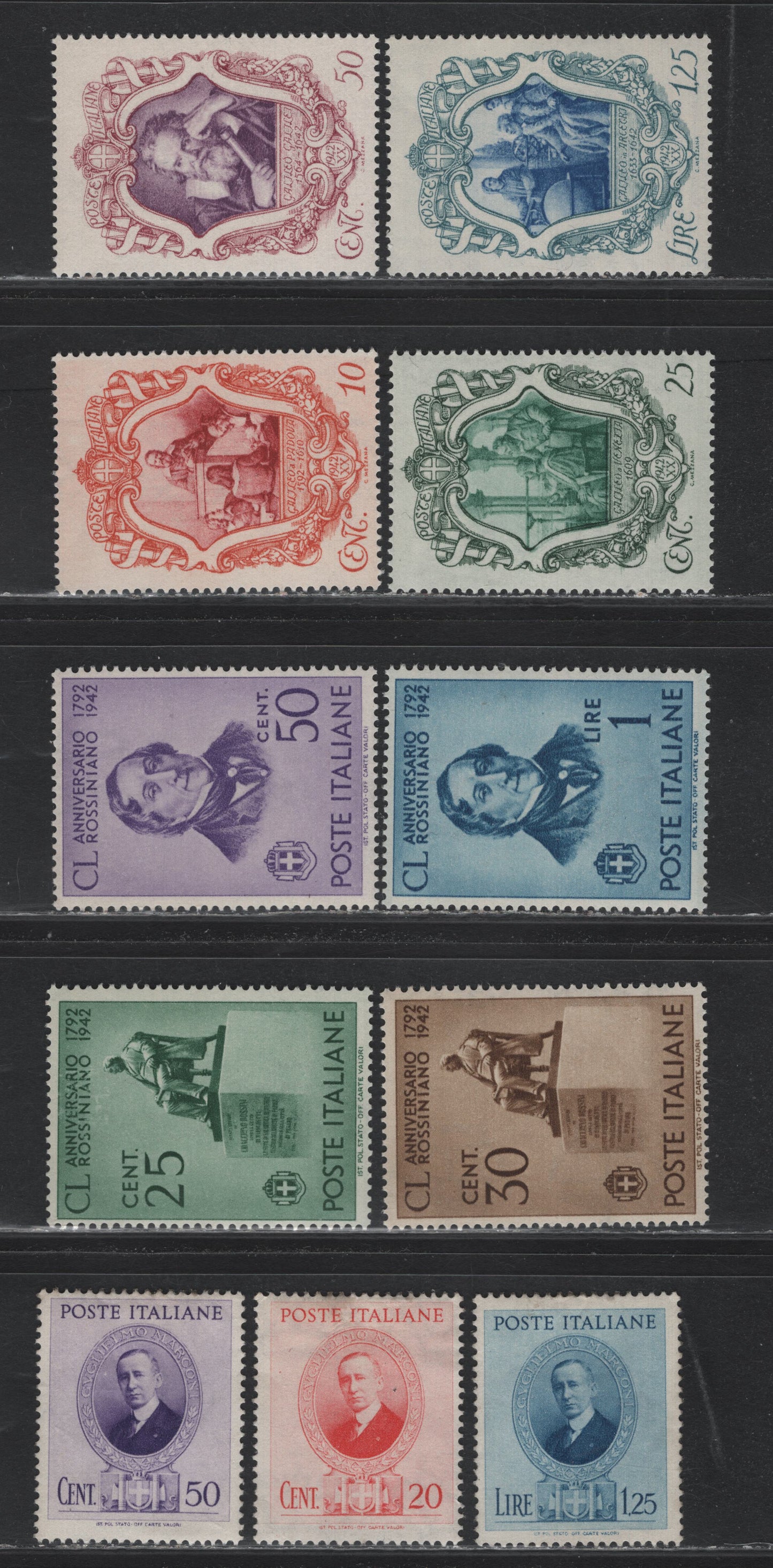 Lot 369 Italy (C) SC#397-399, 419-426 20c - 1l Rose Pink - Blue , 1938-1942 Marconi - Rossini Issues, 11 F/VFOG Singles, Marconi Issue Has Only Traces Of Gum