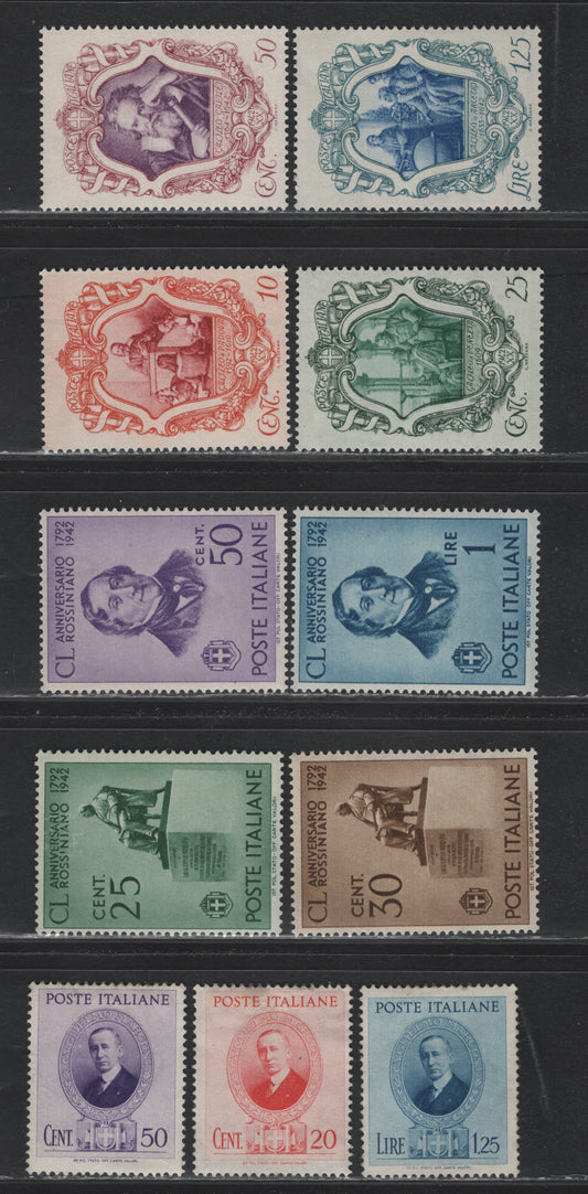 Lot 369 Italy (C) SC#397-399, 419-426 20c - 1l Rose Pink - Blue , 1938-1942 Marconi - Rossini Issues, 11 F/VFOG Singles, Marconi Issue Has Only Traces Of Gum