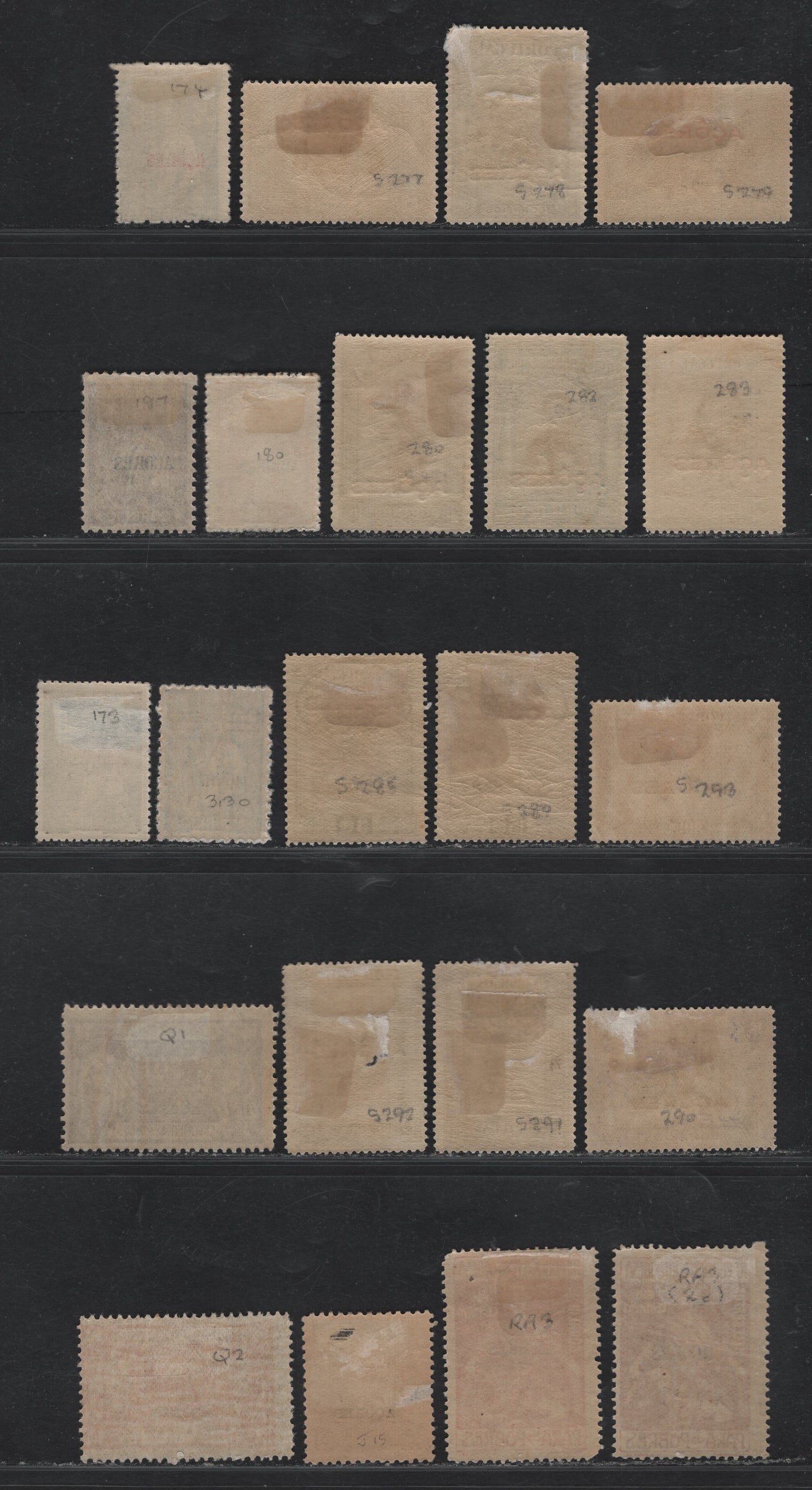 Lot 372 Azores (C) SC#173b 174a, 180b, 197, 301, 277-280, 282-283, 285, 290, 289, 291-292, 293, J16, Q1-Q2, RA3 1/4c - 2c Olive Brown - Claret , 1914-1924 Overprinted Ceres - Postal Tax Issues, 22 VG/F/VFOG/NH Singles