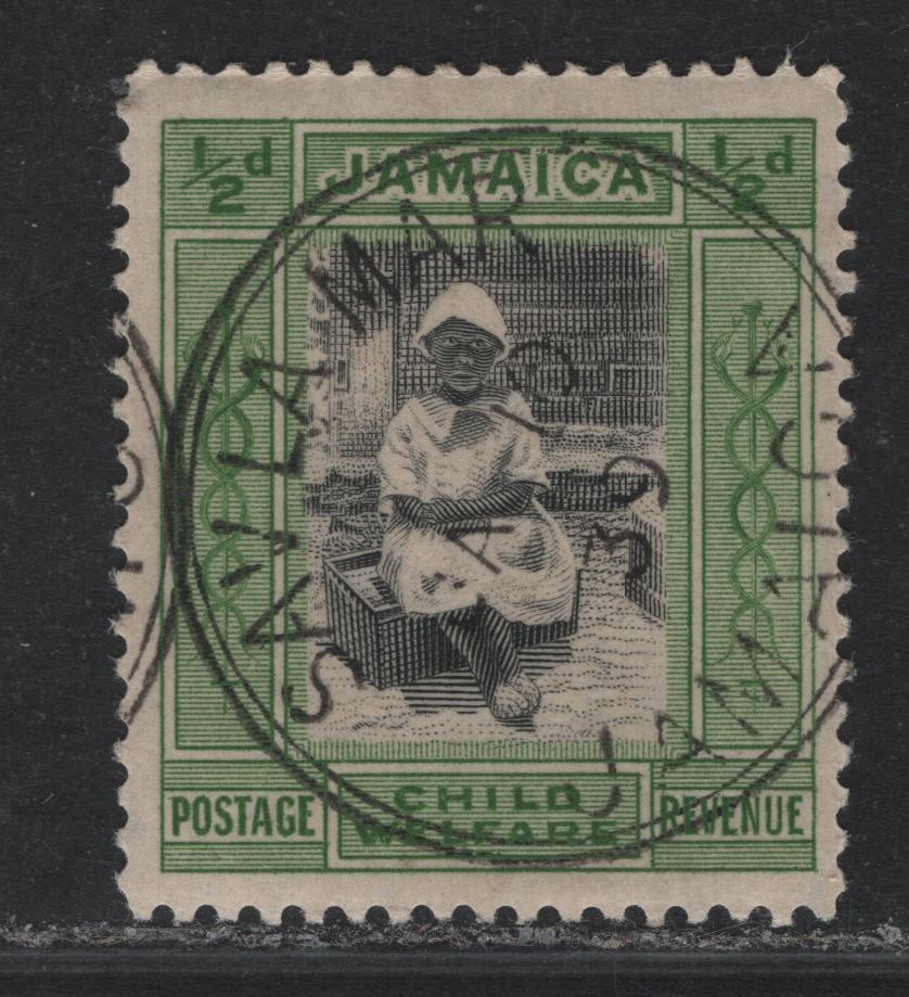 Lot 373 Jamaica (C) Gibbons#107 1/2d+1/2d Black & Green , 1923 Child Welfare Issue, A Very Fine Used Single, Late January 10, 1939 Savla Mar Cancel, Out Of Period, But Scarce