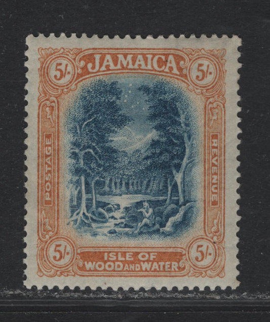 Lot 375 Jamaica (C) Gibbons#88a 5/- Blue & Pale Dull Orange , 1919-1921 Pictorial Issue, A VFOG Single, Multiple Crown CA Wmk