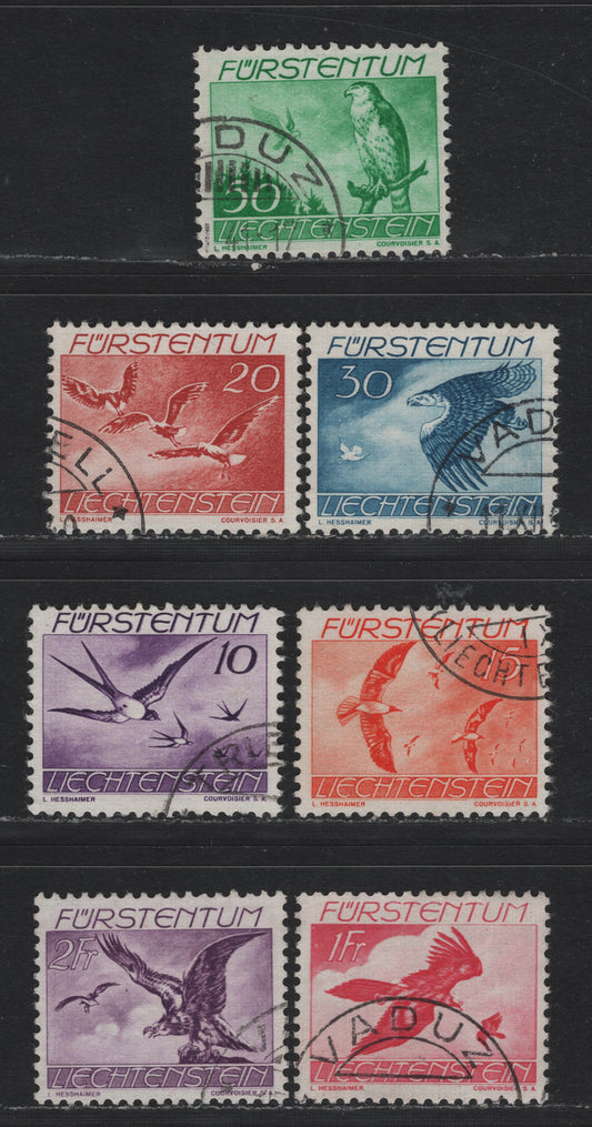 Lot 382 Liechtenstein (C) SC#C17a-C32 10rp - 2fr Violet , 1939 Airmail Issue, 7 Very Fine Used Singles