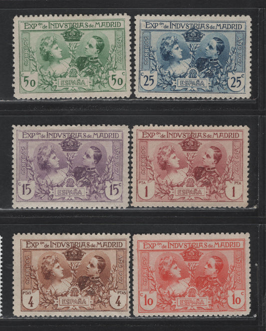 Lot 395 Spain (C) SC#Unlisted 10c - 4p Carmine - Brown , Unissued Madrid Industrial Exhibition Labels, 6 VFOG & Unused Singles, Engraved, As The Originals, But Perf 11 Instead Of 11.5, 10c, 1p & 4p Have No Gum.