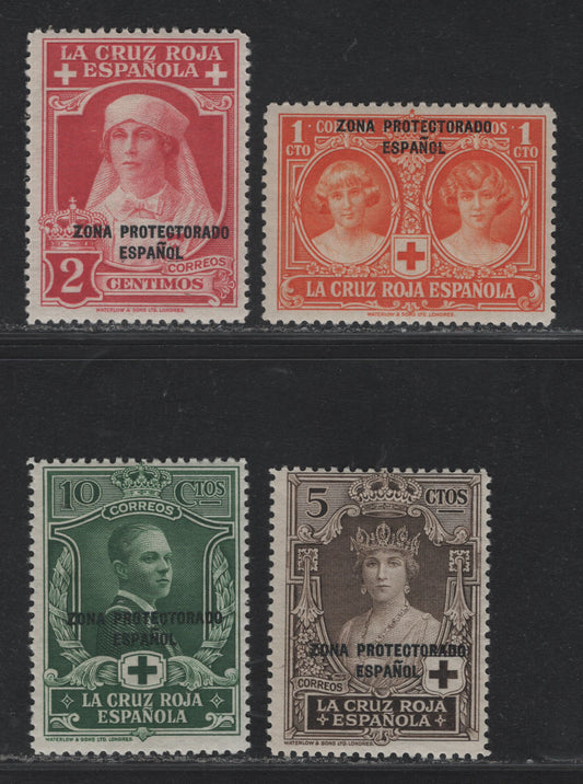 Lot 396 Spanish Moroco (C)  SC#B1-B4 1c - 10c Orange - Dark Green , 1926 Semi Postal Issue, 4 VG/F/VFOG/NH Singles, Small Thin On 10c, 1c is NH