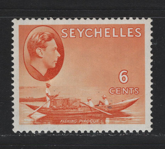 Lot 404 Seychelles (C) Gibbons#137 6c Orange , 1938-1949 KGVI Pictorial Issue, A VFNH Single, Photogravure Issue