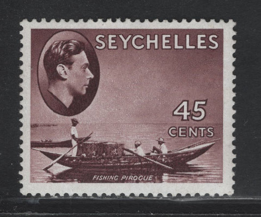 Lot 407 Seychelles (C) Gibbons#143 45c - 25c+40c Chocolate , 1938-1949 KGVI Pictorial Issue, A VFOG Single, Chalky Paper Printing