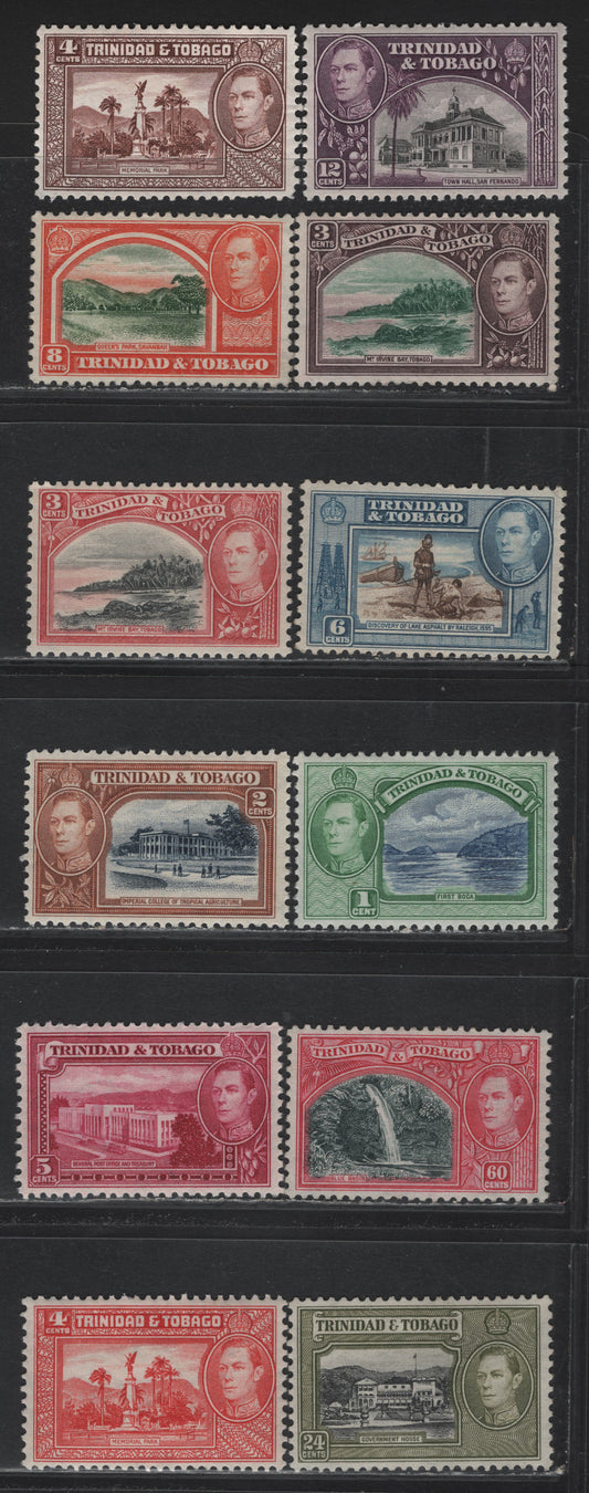 Lot 409 Trinidad & Tobago (C) Gibbons#246/254 1c - 60c Blue & Green - Myrtle Green & Carmine , 1938-1952 KGVI Pictorial Issue, 12 F/VFOG & Unused Singles, Gum On Opaque Paper, 8c, 3c, 24c & 60c Have No Gum