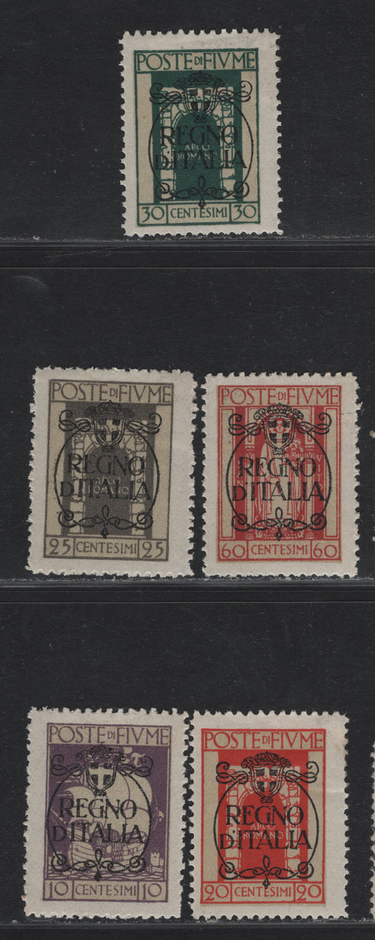Lot 411 Fiume (C) SC#185, 187-189, 191 10c - 60c Violet - Red , 1924 Reyno D'Italia Overprinted Issue, 5 F/VFOG Singles, I Have Checked These Against Relevent Online References, Can Confirm They Are All Genuine