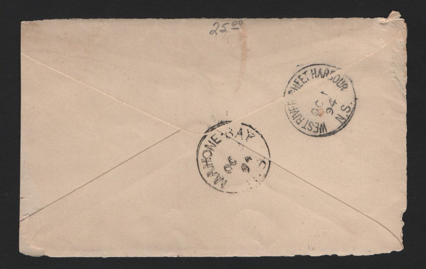 Lot 307 3c Pale Vermilion Used On 1894 Cover From Salmon River, NS to Mahone Bay, NS