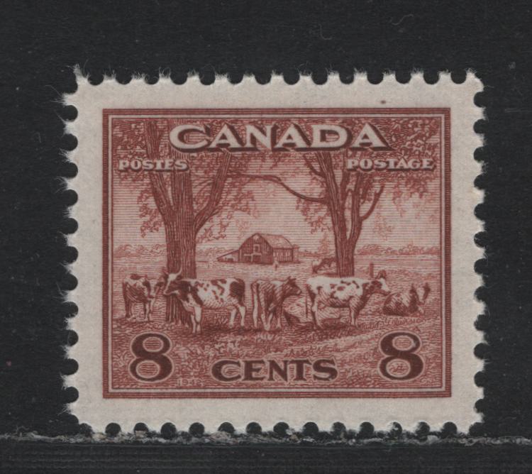 Lot 400 Canada #256 8c Deep Lake Red Farm Scene, 1942 King George VI War Issue, A GEM NH Single On CBN-N Paper, Perf 12 With Perfect Centering