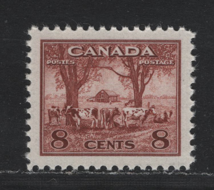 Lot 401 Canada #256 8c Deep Lake Red Farm Scene, 1942 King George VI War Issue, A GEM NH Single On CBN-IIII Paper, Perf 11.9x11.85 With Perfect Centering
