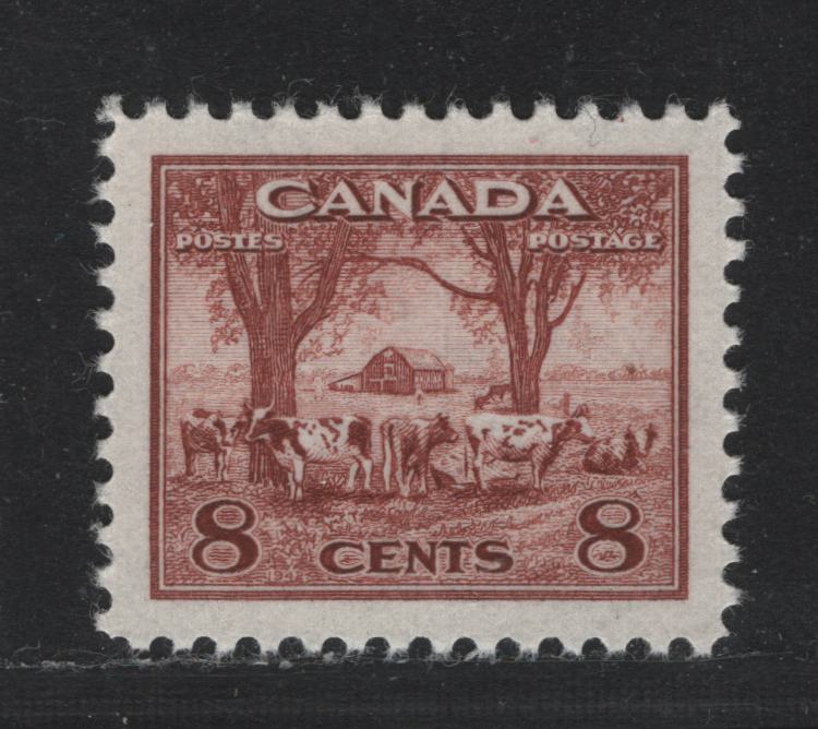 Lot 403 Canada #256 8c Deep Lake Red Farm Scene, 1942 King George VI War Issue, A GEM NH Single On CBN-IIII Paper, Perf 11.85x12 With Perfect Centering