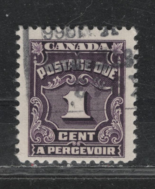 Lot 341 Canada #J15ii 1c Violet , 1935-1965 4th Postage Due Issue, A Fine Used Single, CBNE-I (HB) Paper, Perf 11.9, Scarce Used Example With October 1966 Boxed Cancel.