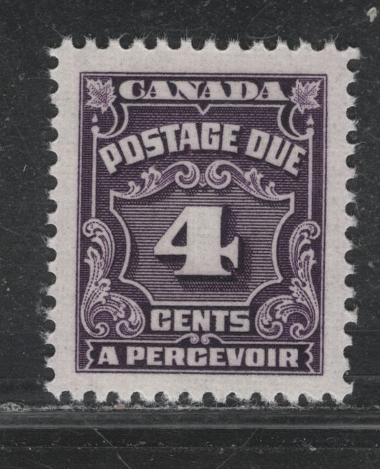 Lot 352 Canada #J17var, J17bvar 4c Violet , 1935-1965 4th Postage Due Issue, A VFNH Single, Unlisted LF (CBNE-H) Paper, Perf 12, Much Scarcer Compared To DF Paper.