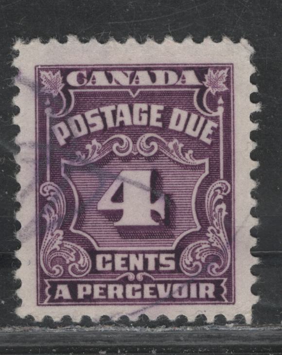 Lot 357 Canada SC#J17var 4c Reddish Violet Numeral, 1935-1967 Fourth Postage Due Issue, A Fine Used Single On Scarce, Thin, Unlisted CBN-PPPPPPP Paper