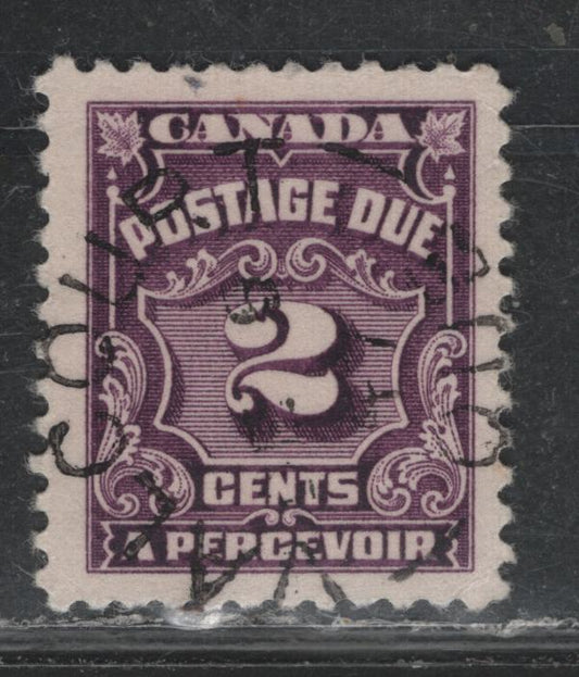 Lot 358 Canada #J16c 2c Bright Red Violet , 1935-1965 4th Postage Due Issue, A Fine Used Single, Scarce Used Example, SON 1947 Valcourt, QC Split Ring Cancel, Two Very Light Corner Creases.