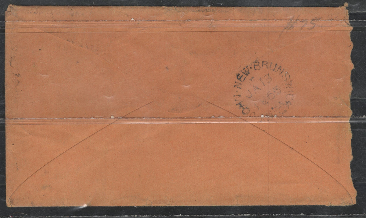Lot 373 New Brunswick (C)#9 10c Bright Vermillion , 1860 Cents Issue, A Very Fine Used Cover, Perf 12x11.75, To Massachusetts, Containing Two Exquisitely Written Letters.