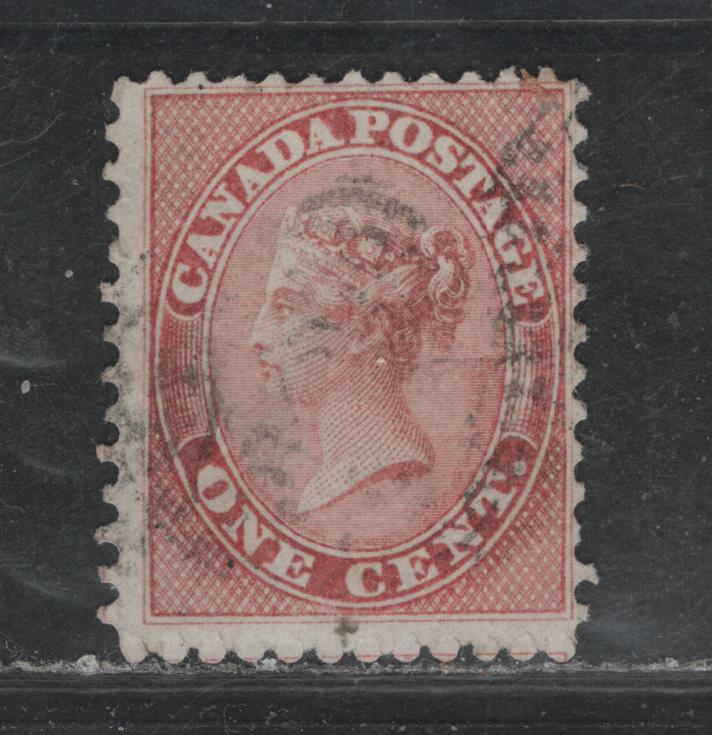 Lot 375 Canada (C) #14viii 1c Brownish Rose , 1859-1864 First Cents Issue, A Very Good Used Single, Perf 12l.1x11.75, Cents-A Paper, Very Small Pinpoint Thin, Which Is Only Visible With Backlight.