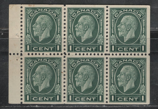 Lot 385 Canada (C) #195b 1c Deep Green , 1932 Medallion Issue, A VFNH Booklet Pane Of 6, BABN-JJ Paper, Stamp Dimensions Are 18.25x22mm And Perforation Is 10.85x10.9