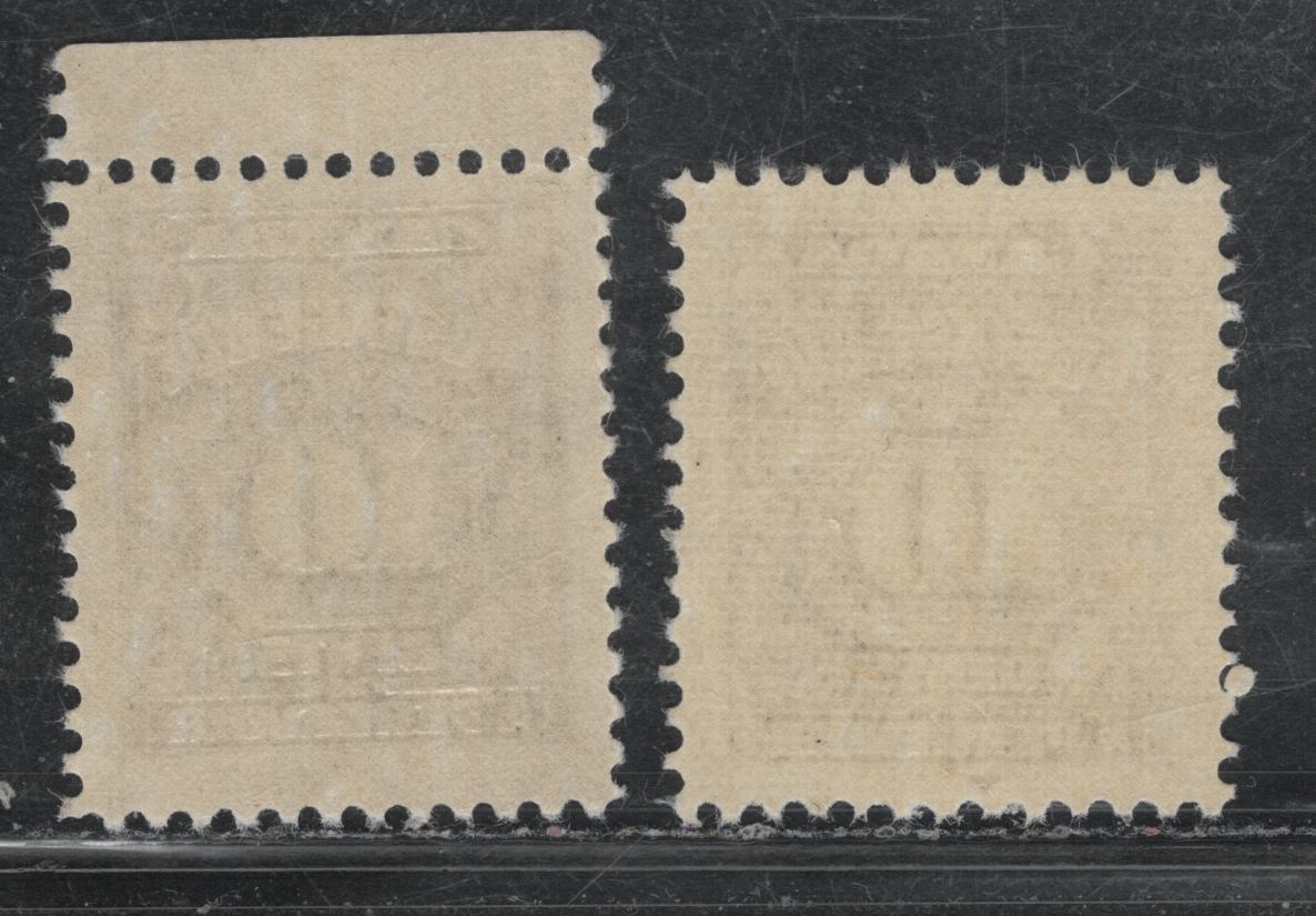 Lot 390 Canada SC#J20var 10c Blackish Lilac Numeral, 1935-1967 Fourth Postage Due Issue, 2 VFNH Singles On Scarcer Unlisted LF Papers (CBNE-AA, and CBNE-R), Perf. 11.9 and 12