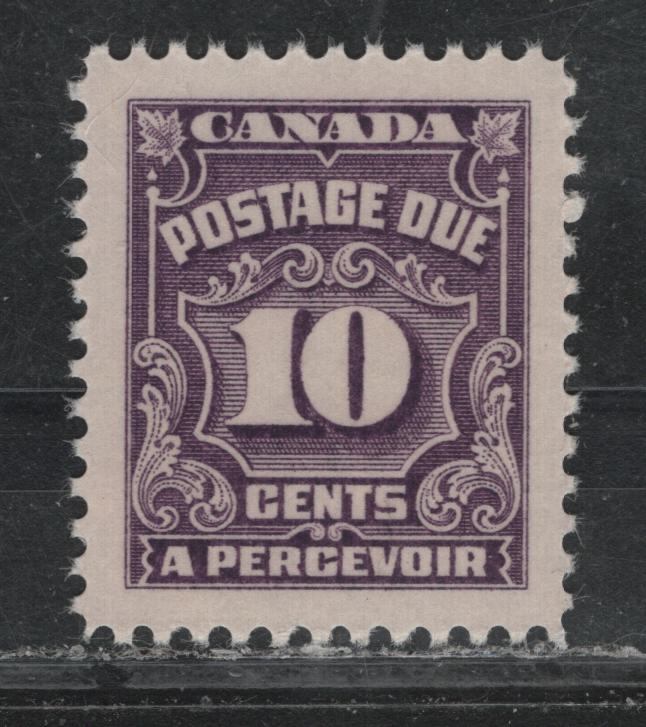 Lot 391 Canada SC#J20var 10c Milky Violet Numeral, 1935-1967 Fourth Postage Due Issue, A VFNH Single On Vertical Ribbed CBN-WWWWWWW Paper, Scarcer Late 1930's/Early 1940's Printing, Perf. 12 x 11.85