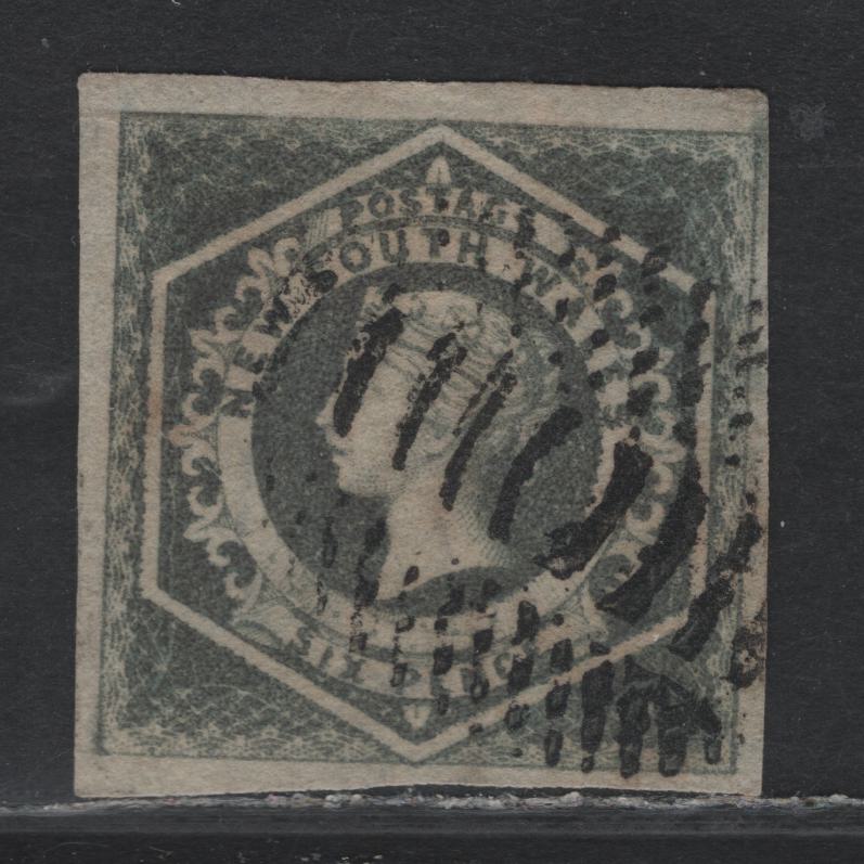 Lot 312 Australia - NSW SG#94 6d Gray , 1854-1859 Queen Victoria Diadem Issue, A Very Fine Used Imperf Single, Wmk '6' (Double Lined Figures), 3 Large Margins With Right Margin Large To Clear