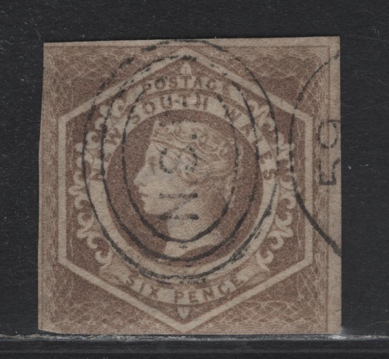 Lot 314 Australia - NSW SG#93a 6d Fawn , 1854-1859 Queen Victoria Diadem Issue, A Good Used Imperf Single, Wmk 8 In Error, Right Margin Large, Top Margin Full, Left Margin Clear to Just Barely In And Bottom Margin Just In All Along.