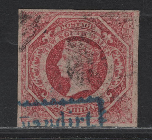 Lot 315 Australia - NSW SG#170var 1/- Crimson Lake , 1856-1860 Queen Victoria Issue, A Very Fine Used Imperf Single, Relatively Large Margined & Lightly Cancelled, Double Line Wmk 12, Shade Does Not Match The Known Shades of 1854-1859 Issue.