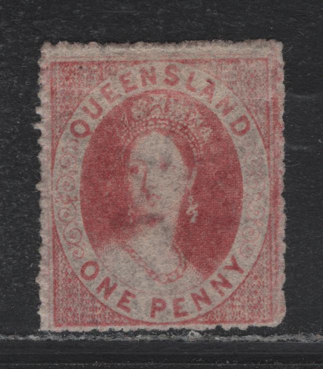 Lot 320 Austalia - Queensland SG#14 1d Carmine Rose , 1860-1861 Chalon Head Issue, A FOG Single, Small Star Wmk, Impression A Little Weak At Top But Does Not Appear To Have Been Cleaned