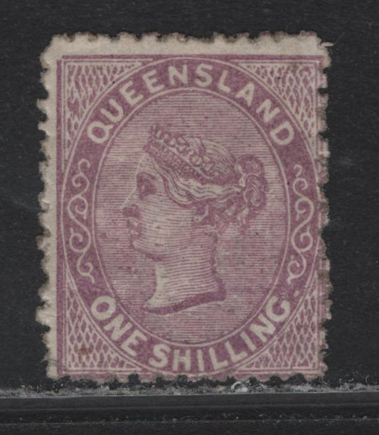 Lot 321 Austalia - Queensland SG#145 1/- Pale Lilac , 1879-1881 Chalon Head Issue, A FOG Single, Small Crown Wmk, 3 Loops Over Q, Perf 12, Typical Centering & Rough Perfs For This Issue.