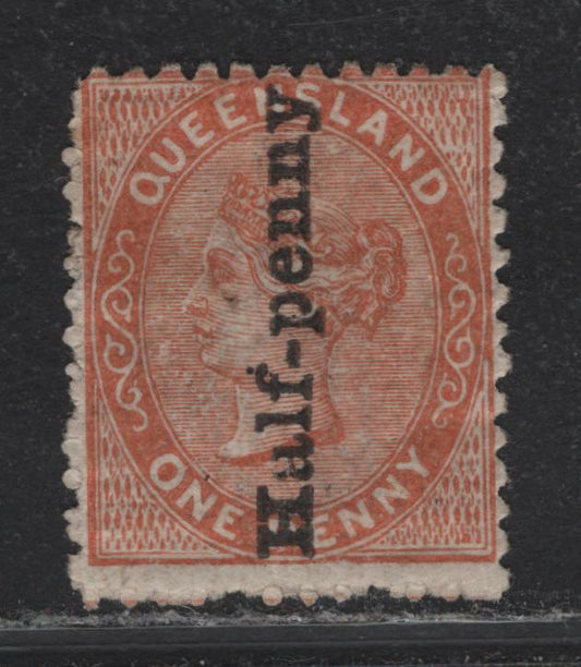 Lot 322 Austalia - Queensland SG#151 1/2d Reddish Brown , 1880 Chalon Head Issue, A VGOG Single, Pos. 4, Showing Broken 'A' in Half & Periof on 'F' of Half, Rare & Desirable Stamp.