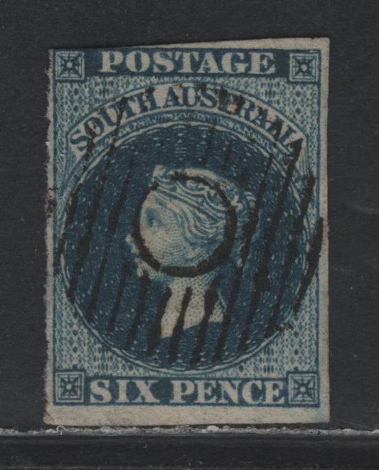Lot 326 Australia - South Australia SG#3 6d Deep Blue , 1855 Perkins Bacon Courbould Head Issue, A Fine Used Single, Large Star Wmk, London Printing